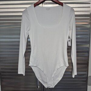 Old Navy Womens White Long Sleeve Scoop Neck Bodysuit M Cotton/Spandex Blend New